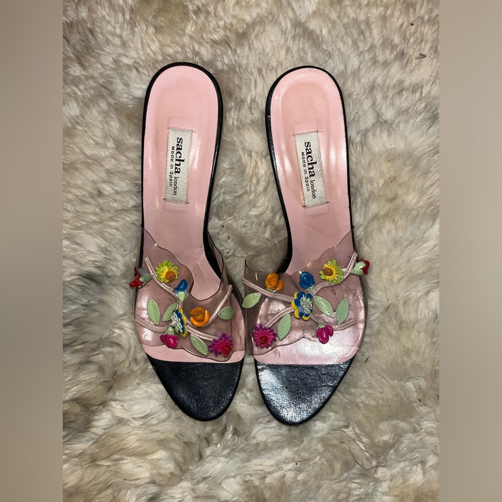 Sacha London leather flower embellished sandals